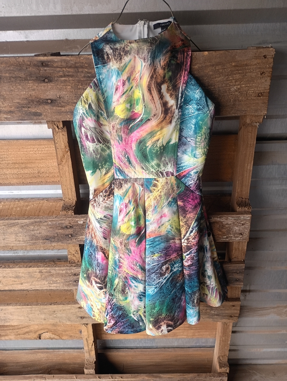 Forever 21 Small Psychedelic Abstract Scuba Skater Dress Vibrant